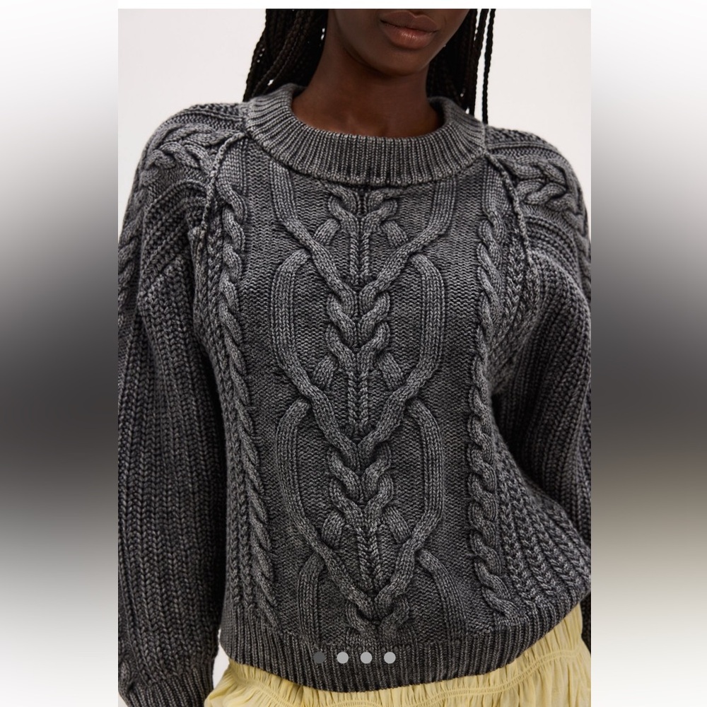 Free People Frankie Cable Knit Sweater-L-Onyx-NWT